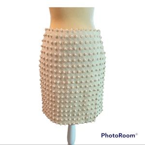 Anne Klein Wool Skirt Cream Beige Polka Dot Size 8